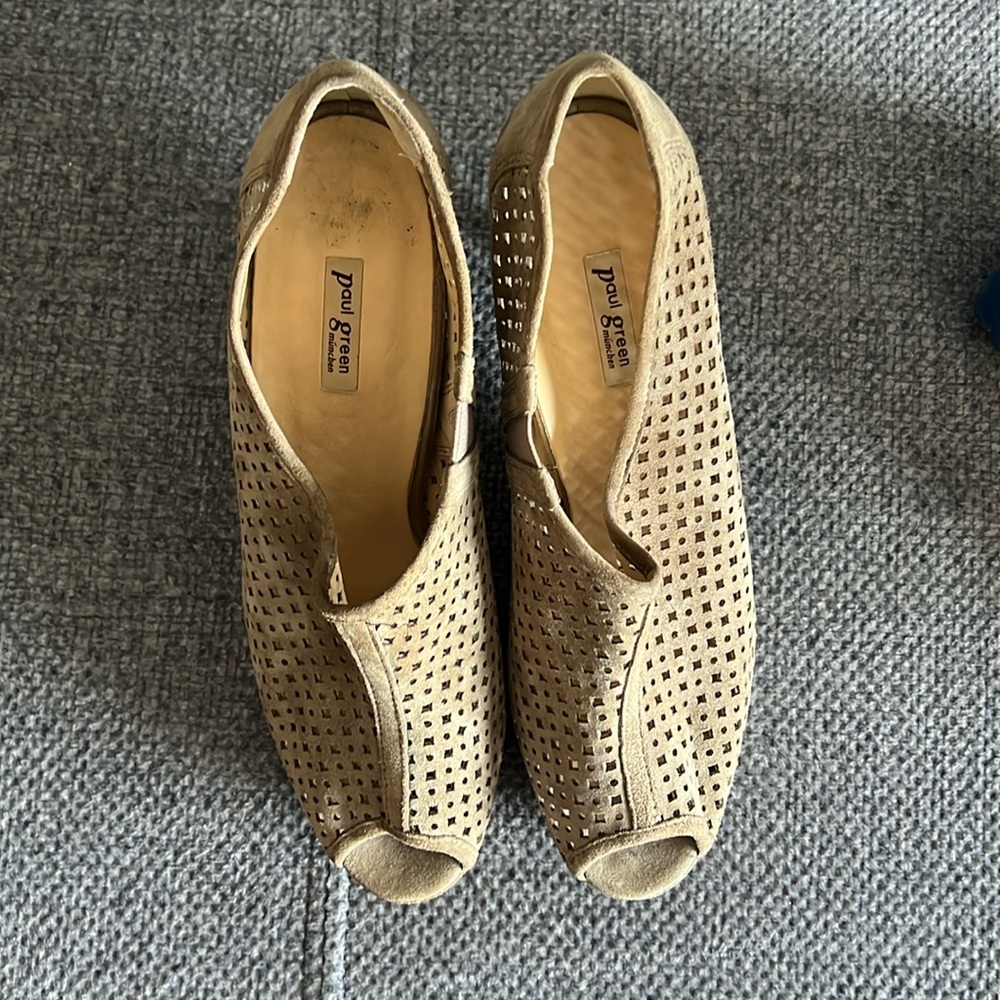 Paul Green Dress Bootie Suede Open Toe Women's US 10 Perforated Peep Toe Heel